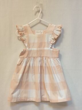 Wren & James Peach and White Gingham Ruffle Strap Dress